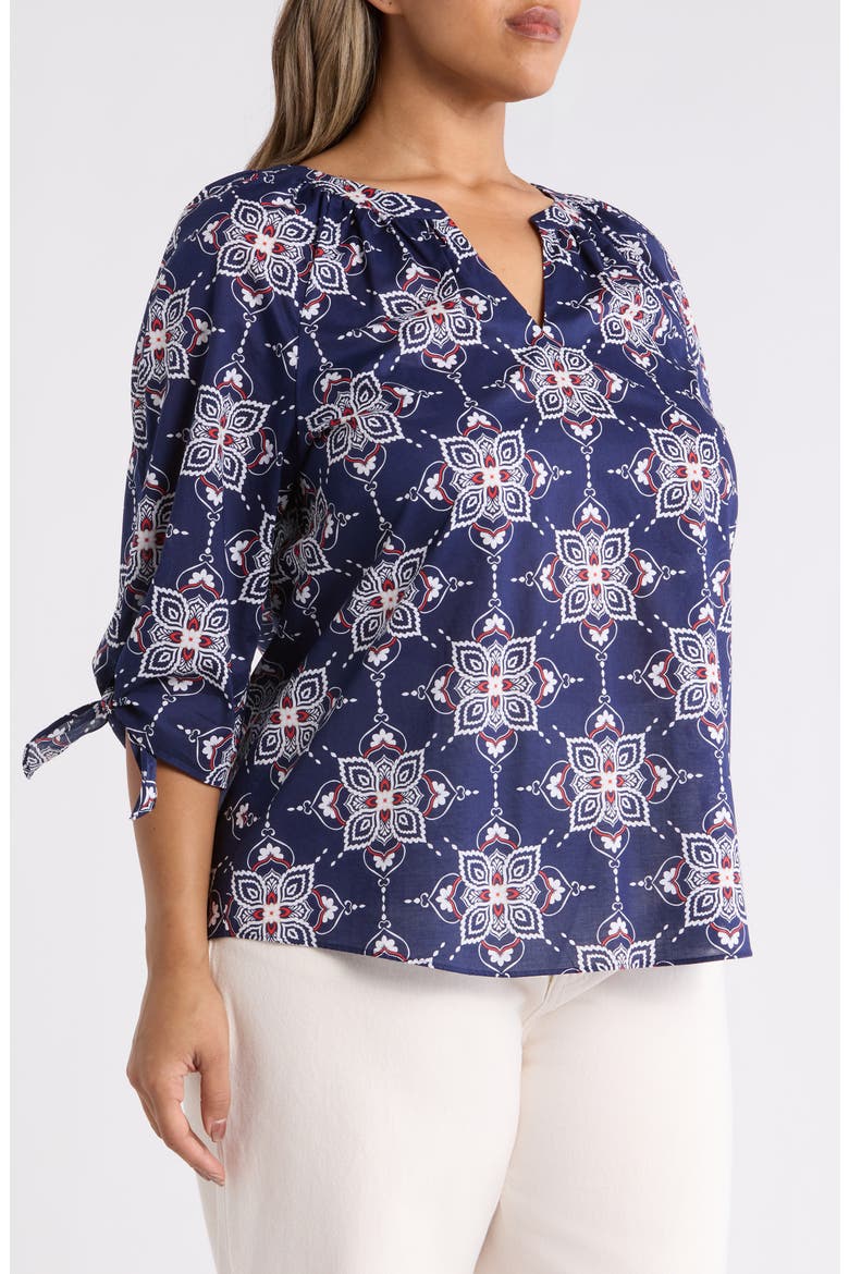 Printed Tie Cuff Raglan Sleeve Cotton Top, Alternate, color, PACIFIC NAVY MULTI