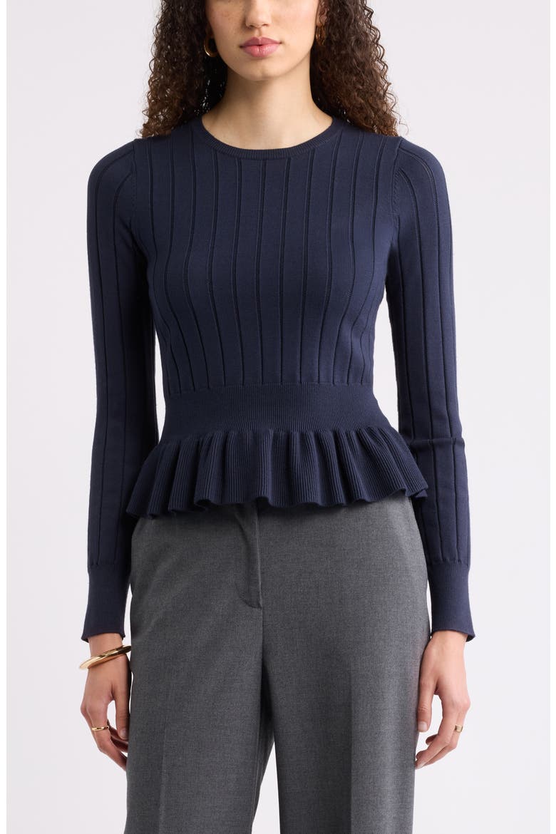 Ruffled Peplum Sweater, Main, color, NAVY NIGHT