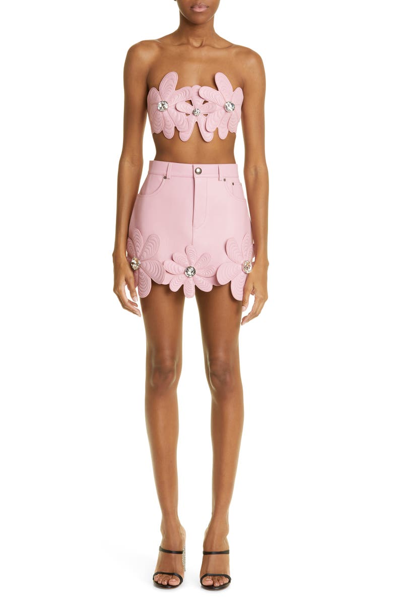 Area Mussel Flower Leather Bandeau Top, Alternate, color,