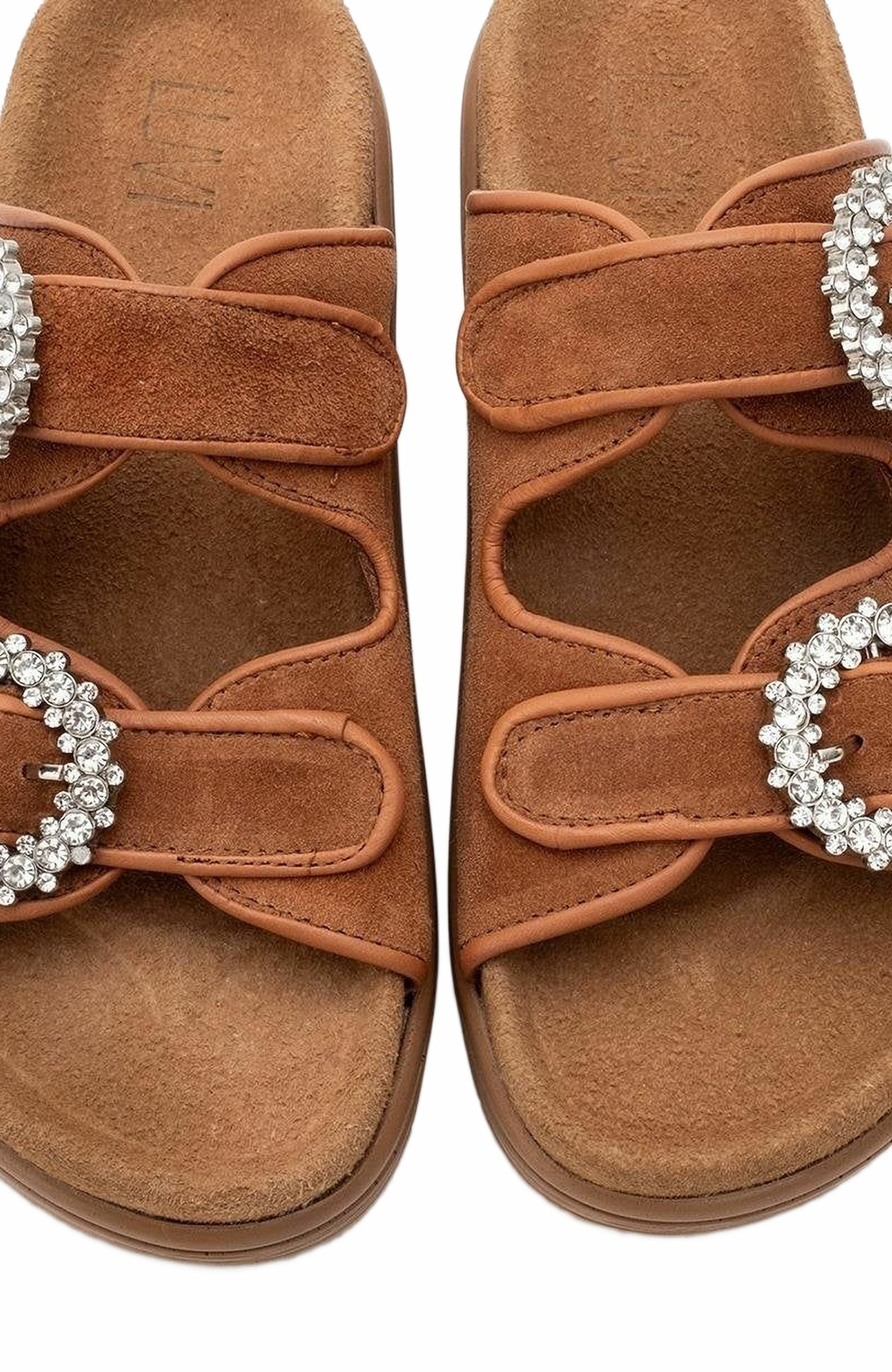 Forever & Always Shoes Morelia Suede Leather Slide Sandal, Alternate, color, Cognac Brown Suede Leather