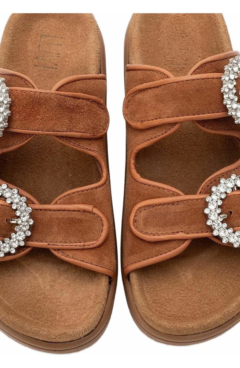 Forever & Always Shoes Morelia Suede Leather Slide Sandal, Alternate, color, Cognac Brown Suede Leather