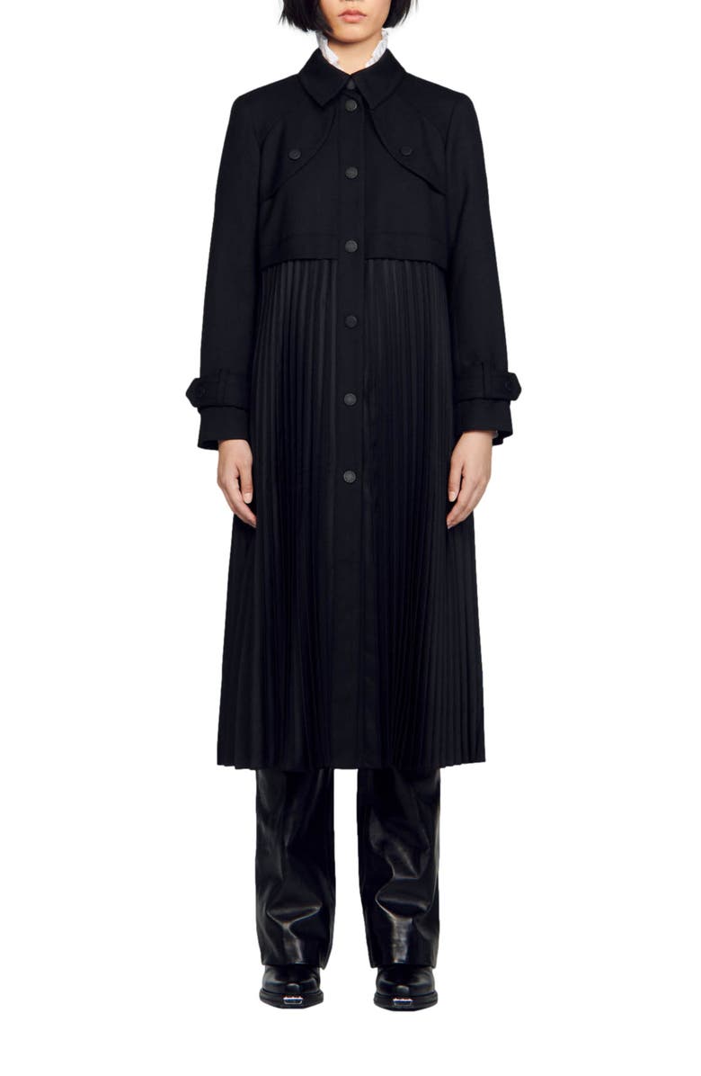 SANDRO Pleated trench coat, Main, color, 