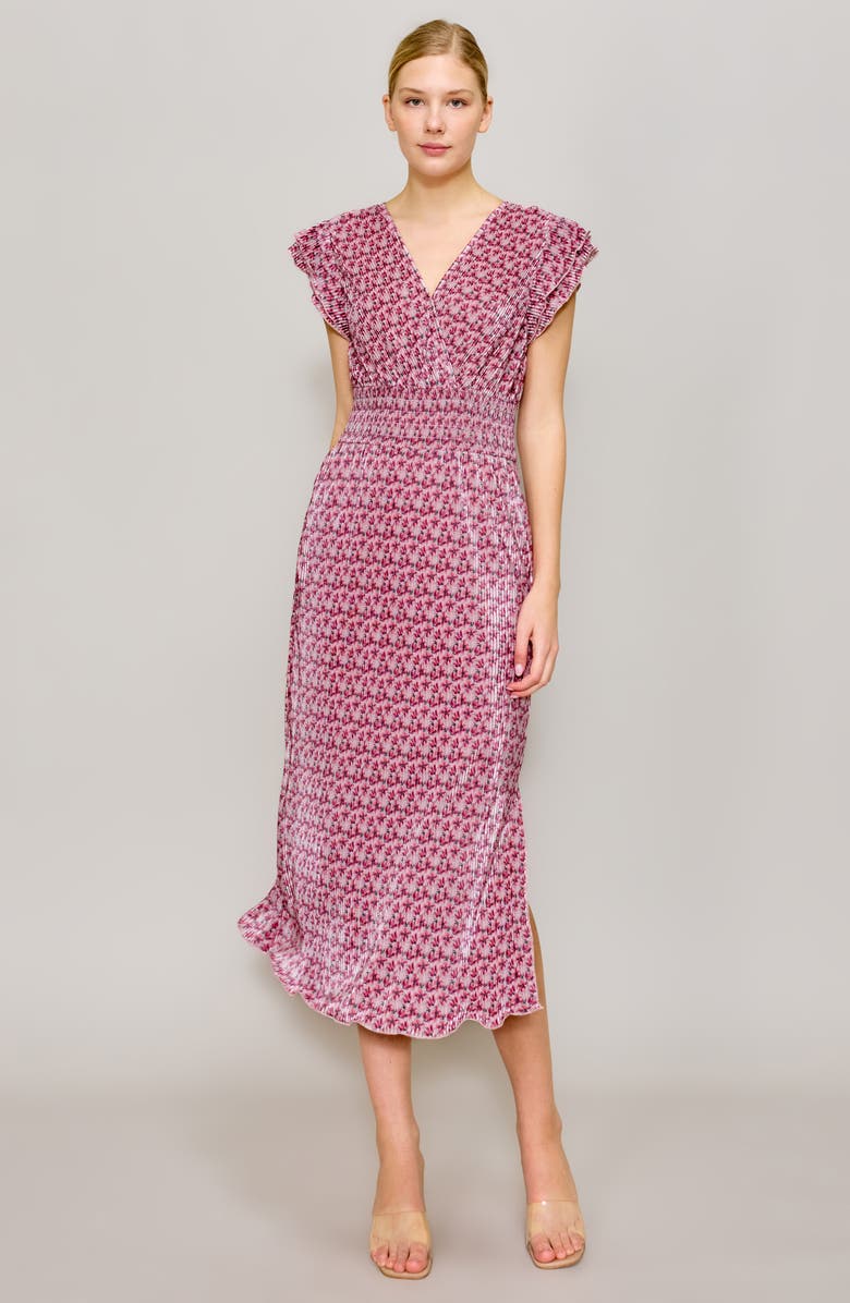 Cap Sleeve Plissé Midi Dress