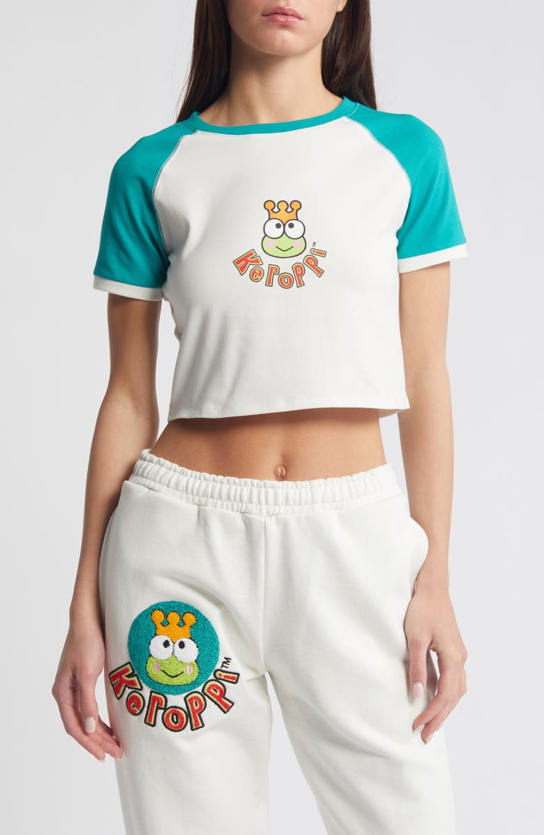 DUMBGOOD x Sanrio Keroppi Colorblock Crop Graphic T-Shirt, Main, color, 