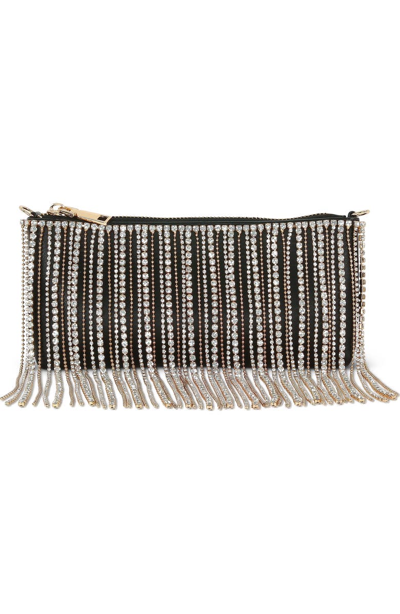 Jewel Badgley Mischka Piper Leather Mix Crystal Fringe Crossbody, Main, color, Black