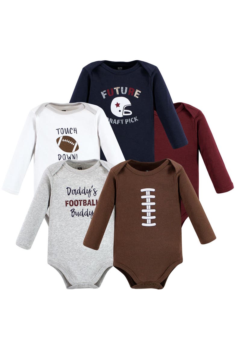 Five-Piece Collection of Long-Sleeve Cotton Bodysuits, Main, color, Football Buddy