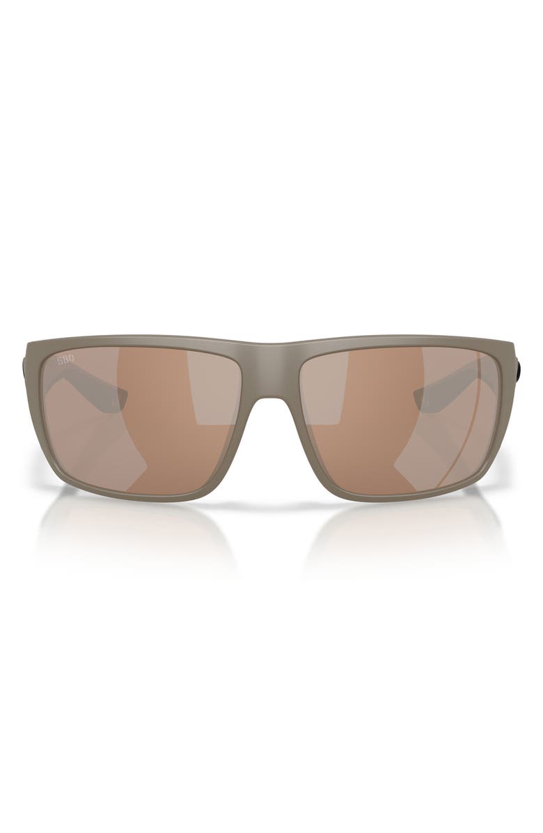 Costa Del Mar Fly Line 64mm Polarized Oversized Rectangular Lenses, Main, color, Sand / Copper Silver