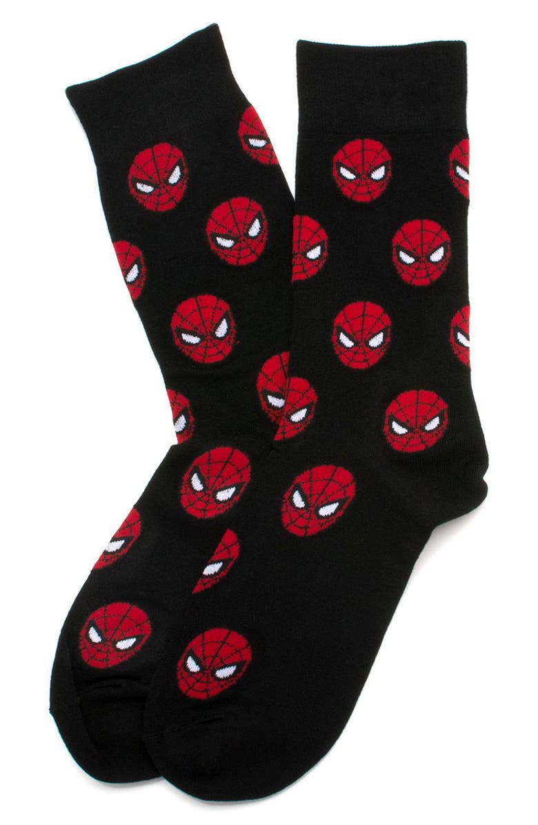 Cufflinks, Inc. 3-Pack Spider-Man Crew Socks & Lapel Pin Set, Alternate, color, Black Multi