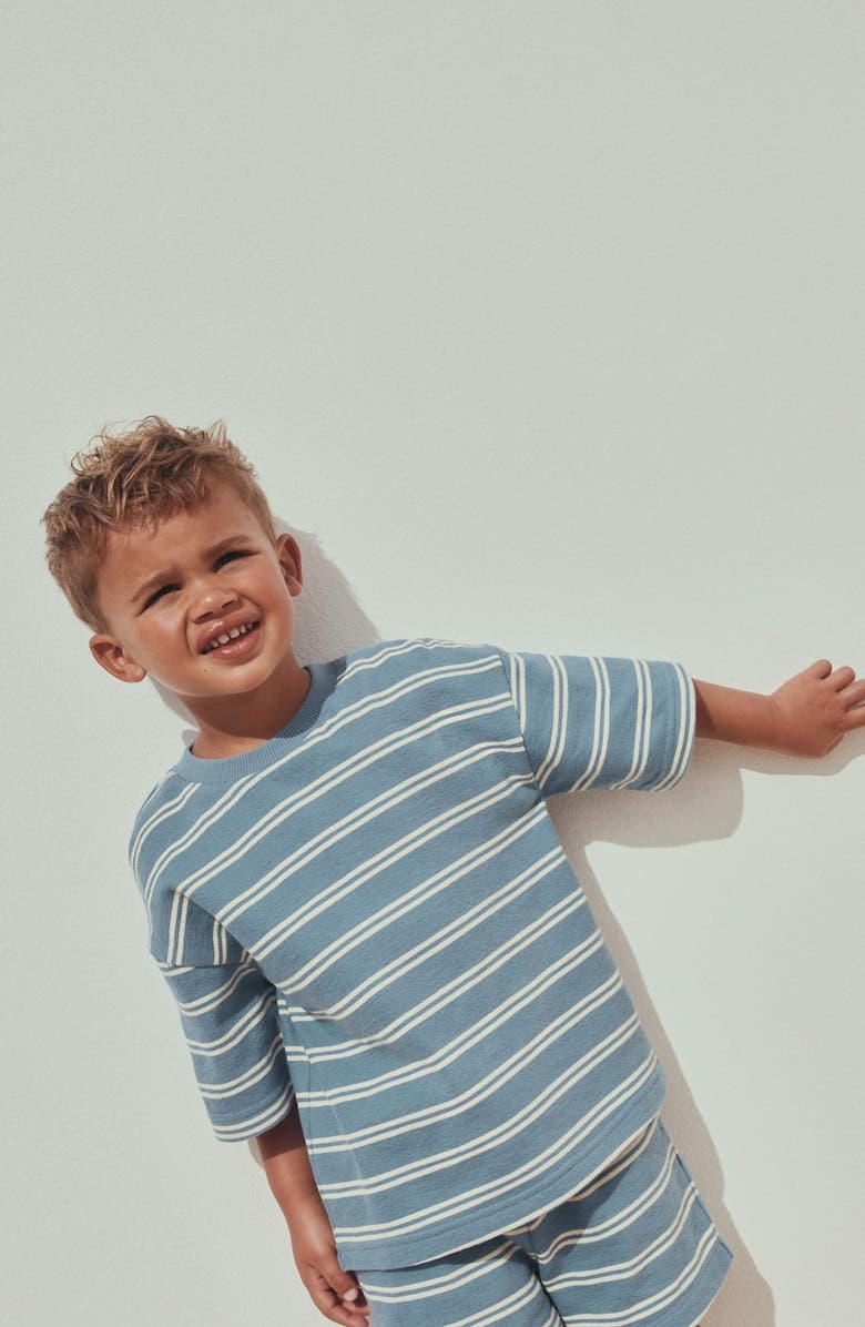 NEXT Kids' Stripe Jersey Cotton T-Shirt & Shorts Set, Alternate, color, Blue