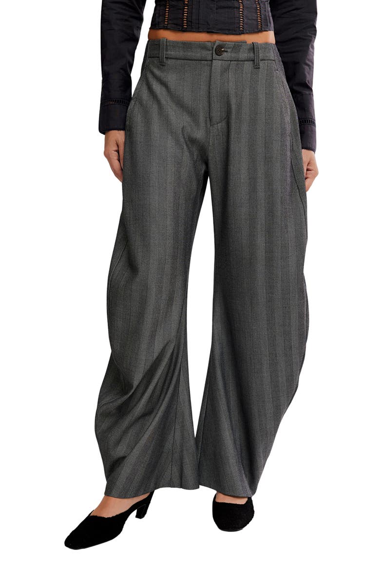 Spotlight Pinstripe Barrel Leg Pants, Main, color, GREY COMBO