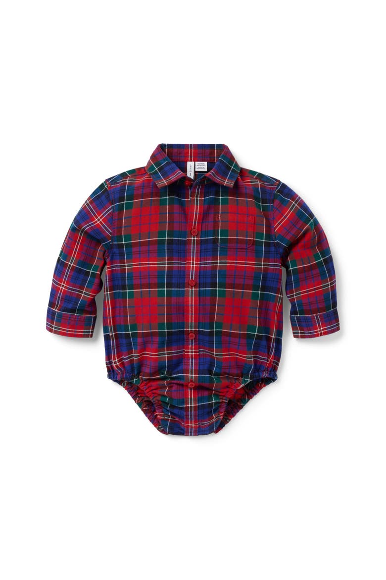 Baby Tartan Flannel Bodysuit, Main, color, Red