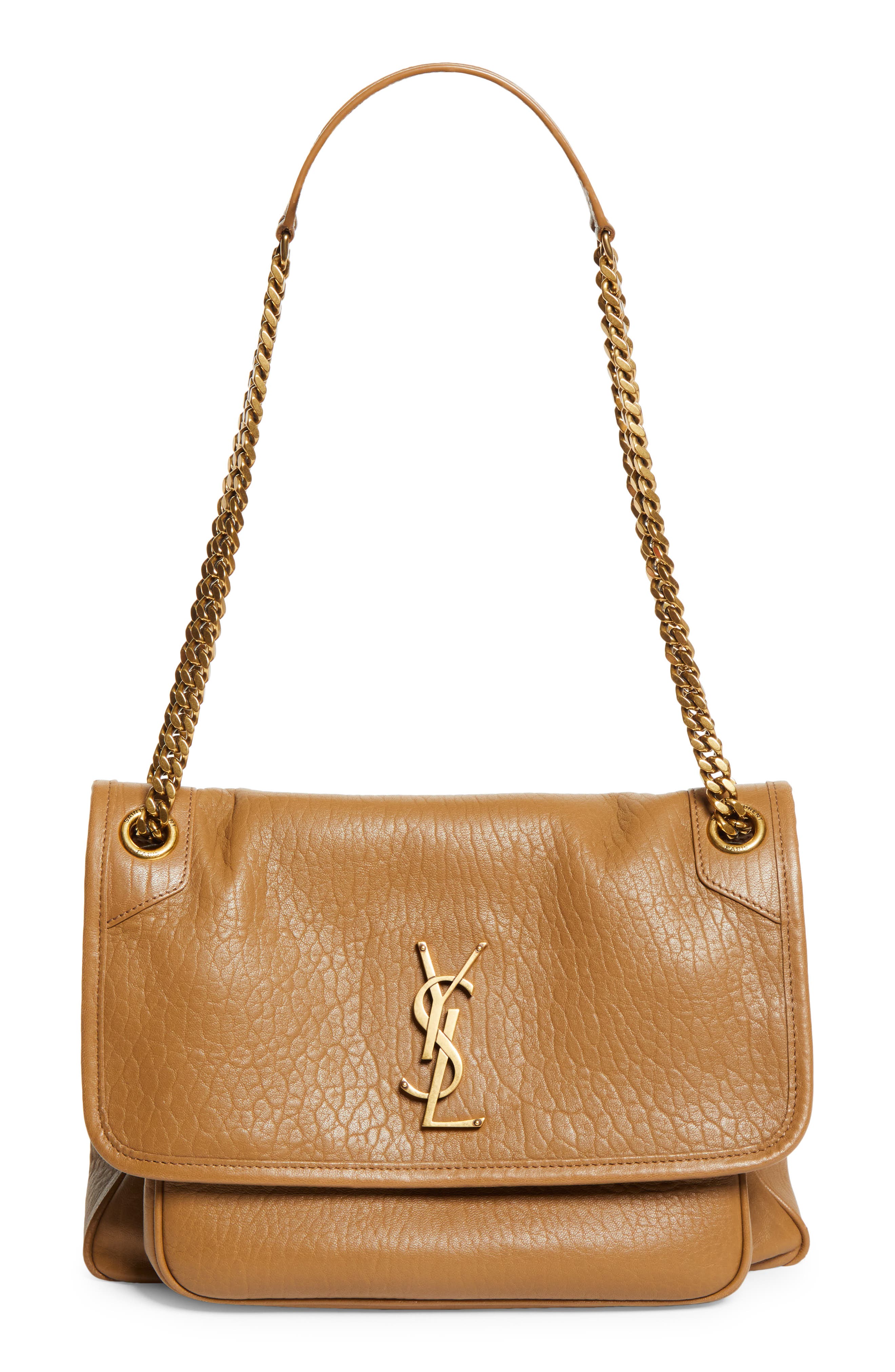 Saint Laurent Medium Niki Leather Shoulder Bag, Main, color, Dark Cork