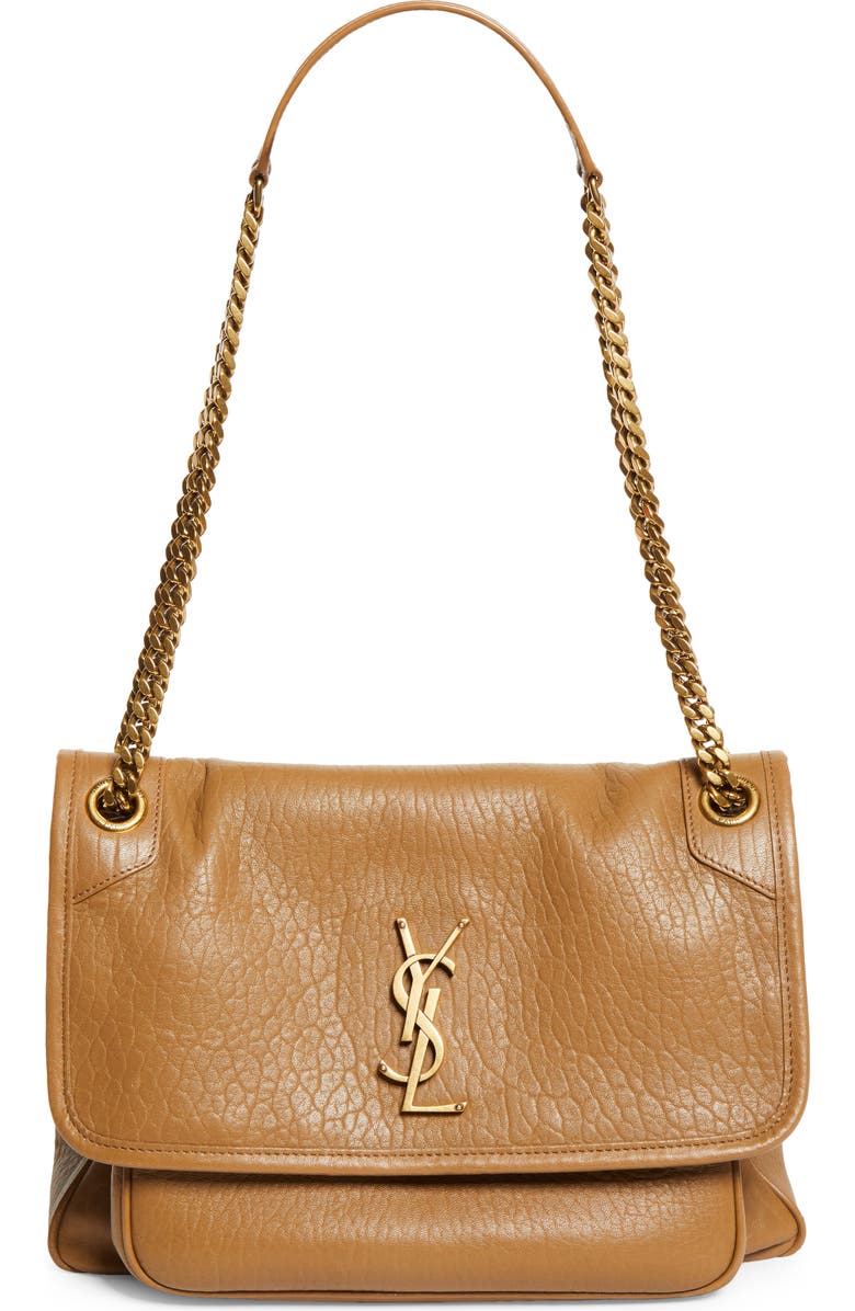 Saint Laurent Medium Niki Leather Shoulder Bag, Main, color, Dark Cork