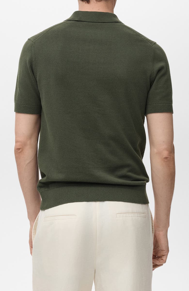 MANGO Openwork Knit Quarter Zip Polo, Alternate, color, Khaki Green