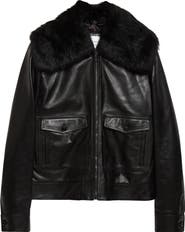 Dolce&Gabbana Leather Jacket with Genuine Shearling Collar