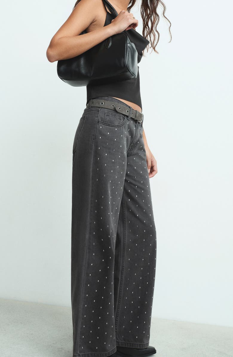 MANGO TEEN Rhinestone Detail Jeans, Alternate, color, Black Denim