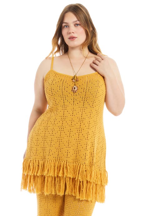 Fringe Trim Pointelle Knit Tunic (plus)