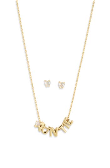 Leith Demi-fine Cubic Zirconia Stud Earrings & Auntie Necklace Set In Clear- Gold