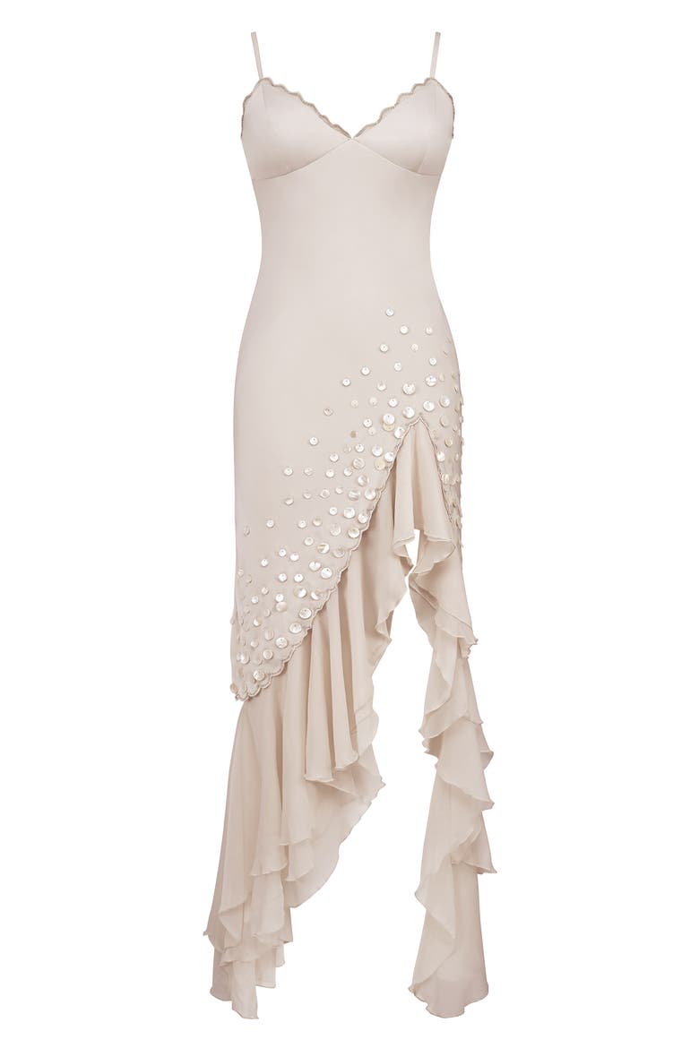 Santana Georgette Ruffle Gown, Alternate, color, ALMOND