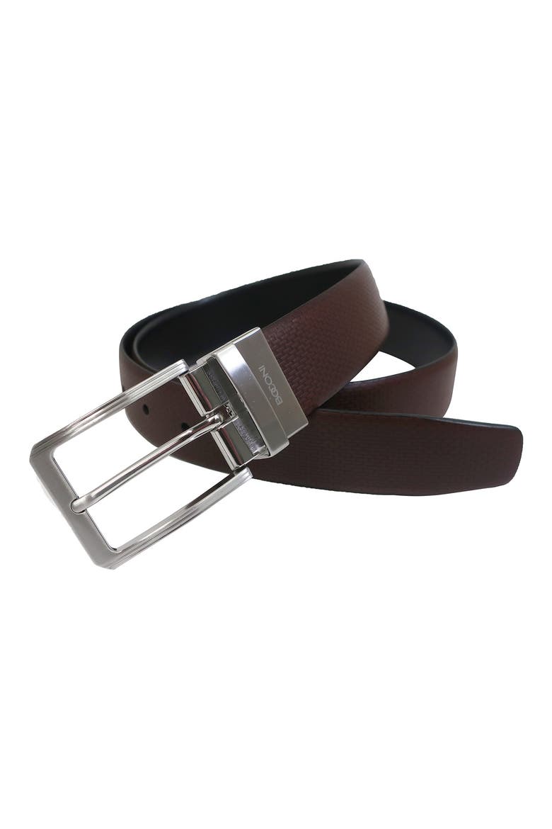 Reversible Embossed Leather Belt, Main, color, BROWN/ BLACK