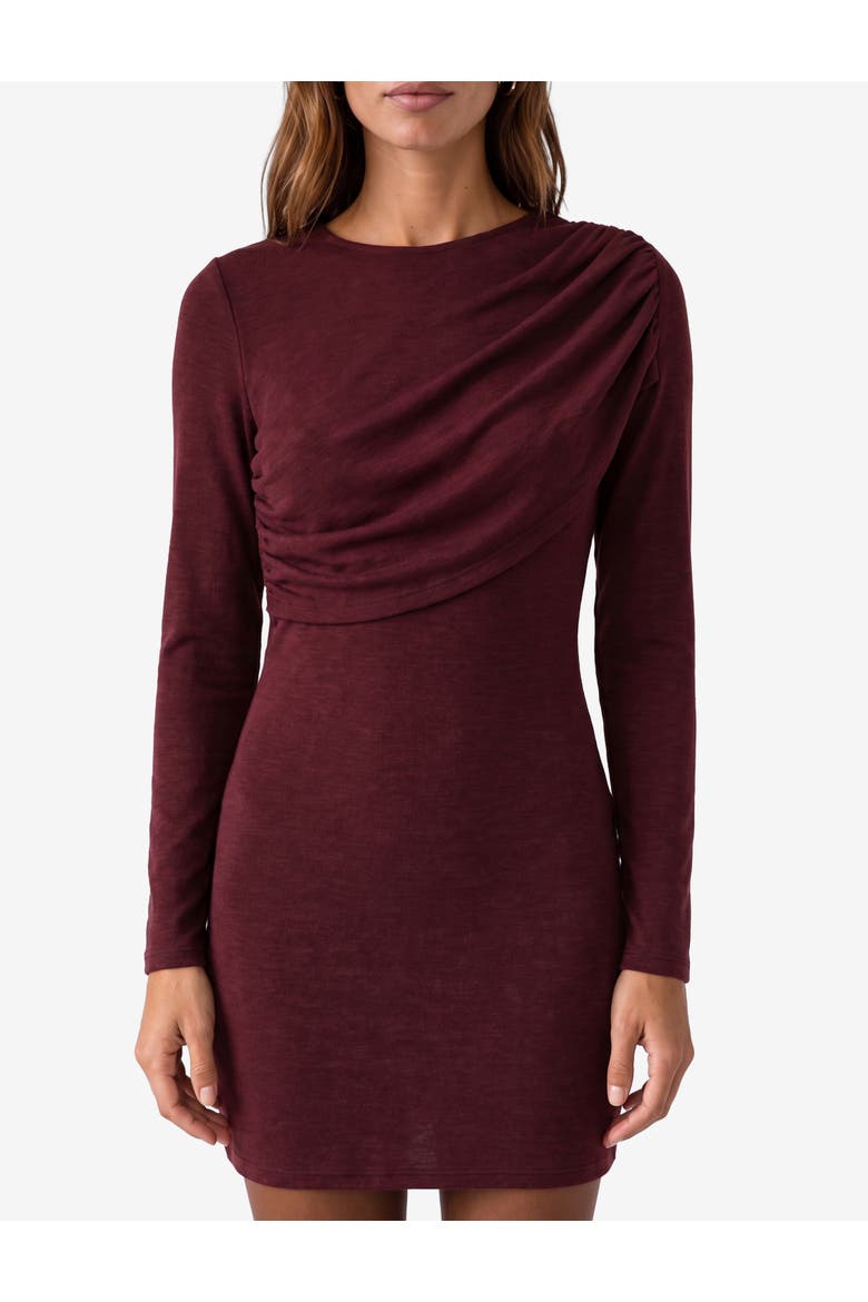 Slim Long Sleeve Crew Neck Layered Bodycon Mini Dress, Alternate, color, BORDEUX