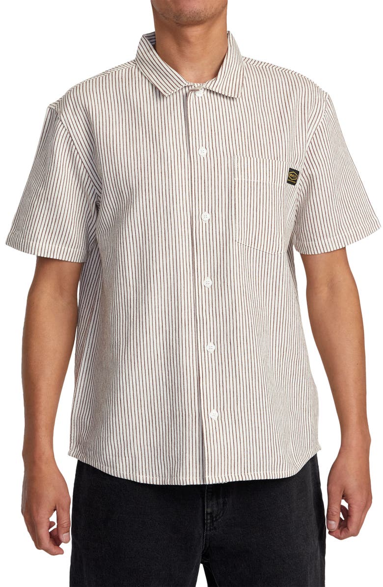 RVCA Dayshift Stripe II Short Sleeve Button-Up Shirt, Main, color,