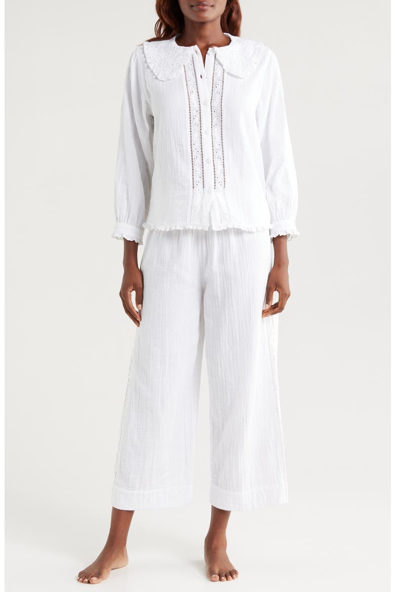 Peter Pan Collar Cotton Gauze Pajamas, Main, color, PLAIN DOUBLE GAUZE WHITE