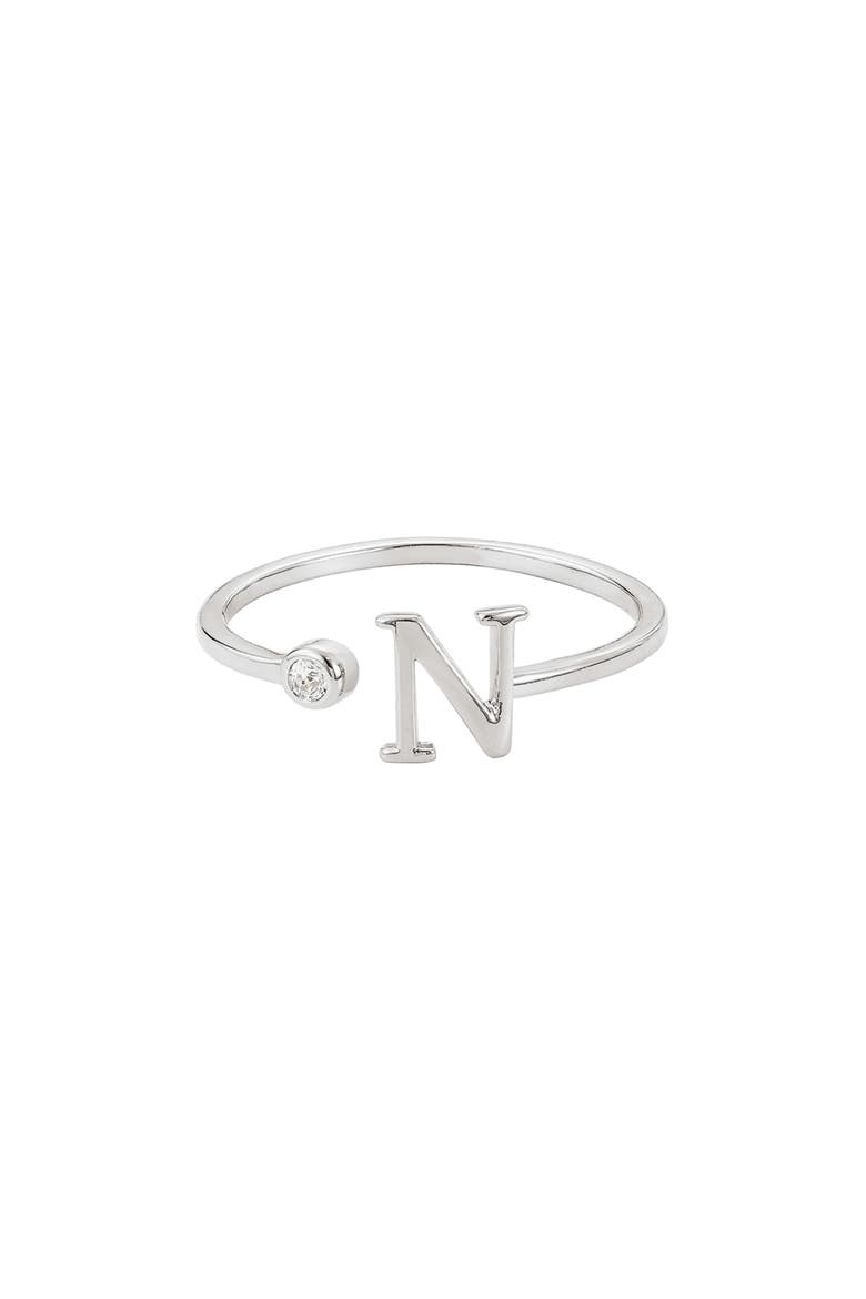 Cubic Zirconia Initial Adjustable Band Ring, Main, color, SILVER-N