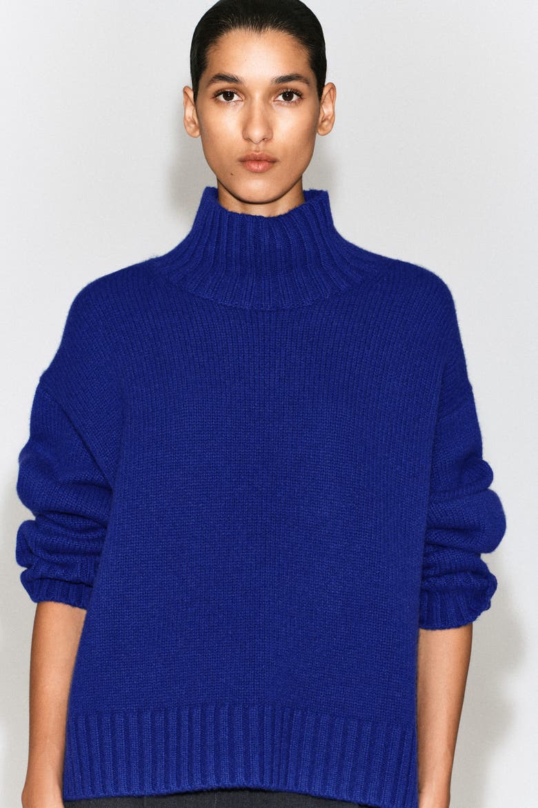 Chunky Cashmere Mock-Neck Sweater, Alternate, color, COBALT BLUE