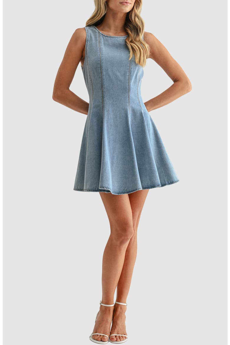 Fit & Flare Denim Minidress, Main, color, LIGHT DENIM