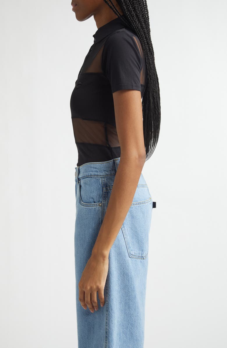 Coperni Stripe Sheer Polo, Alternate, color, Black Black