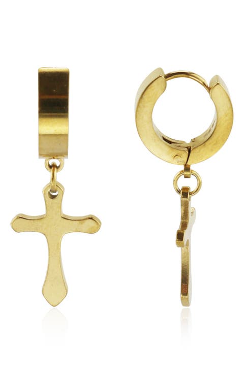 Cross Drop Huggie Hoop Earrings