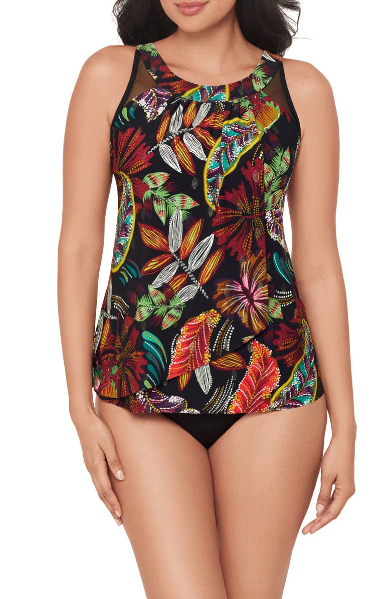 Miraclesuit<sup>®</sup> Pluma Orla Ursula Underwire Tankini Top, Main, color, Black Multi