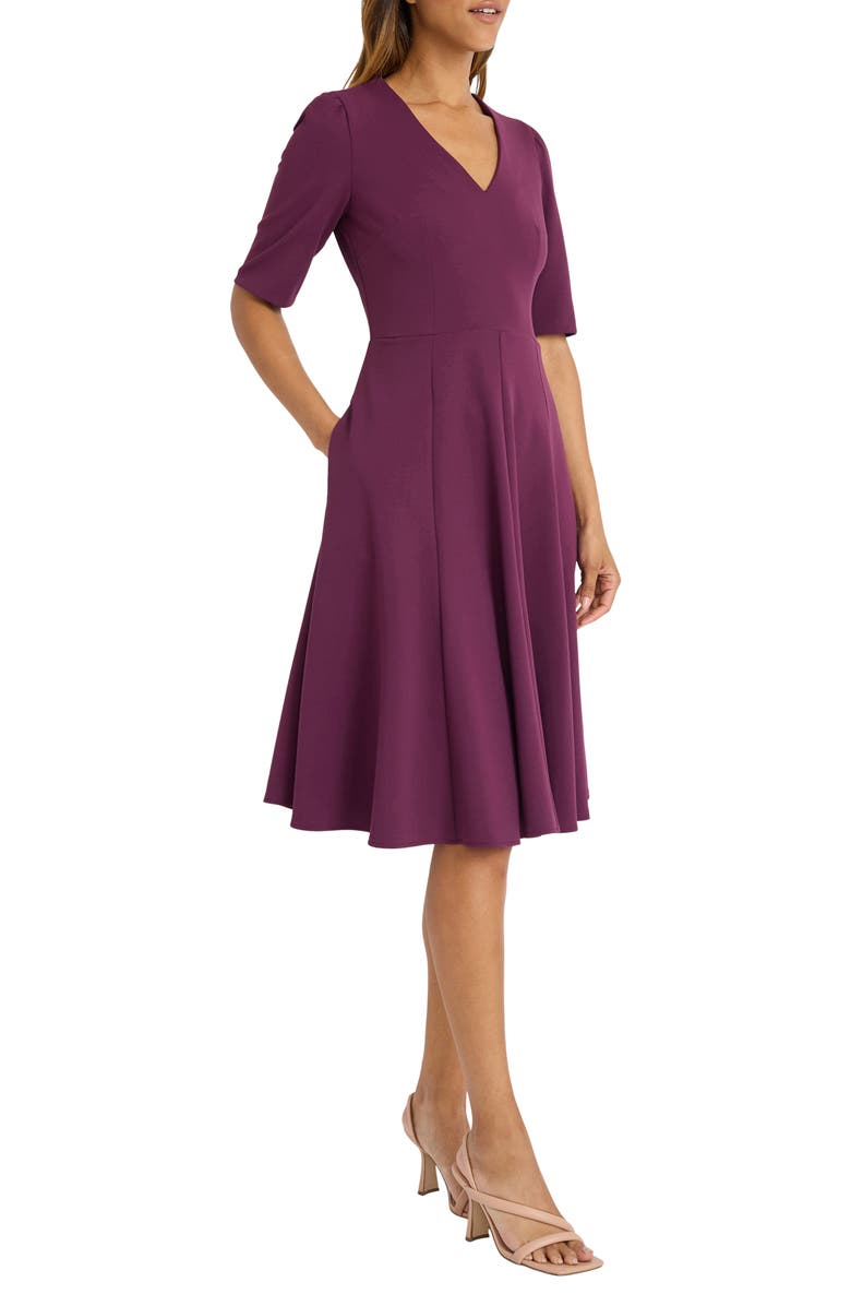 Donna Morgan V-Neck Fit & Flare Dress, Main, color, Italian Plum