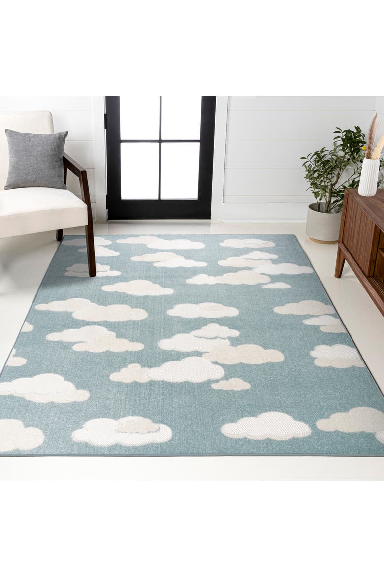Hedwig High-Low Youth Cloud Scandi Indoor/Outdoor Area Rug, Alternate, color, Blue/Ivory