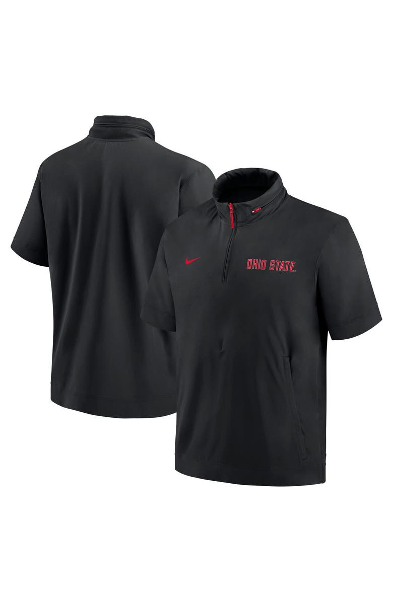 Nike Men's Nike Black Ohio State Buckeyes 2024 Sideline Coach Short Sleeve Half-Zip Hoodie Jacket, Alternate, color, Black