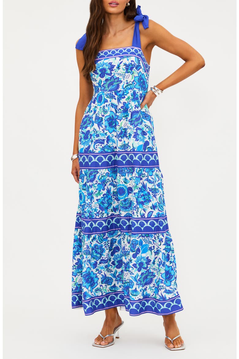 Floral Tie Strap Cover-Up Maxi Dress, Main, color, ROYAL RIVIERA
