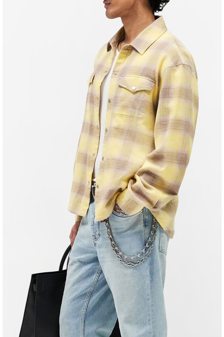 Plaid Cotton Flannel Snap Front Shirt, Alternate, color, CREAMED CORN