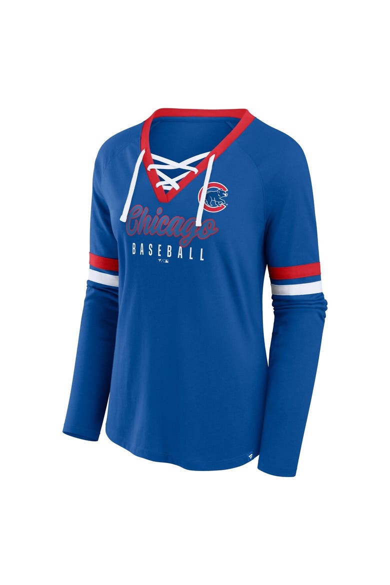 Women's Fanatics Royal Chicago Cubs Won & Done Raglan Lace-Up Long Sleeve T-Shirt, Alternate, color, Royal