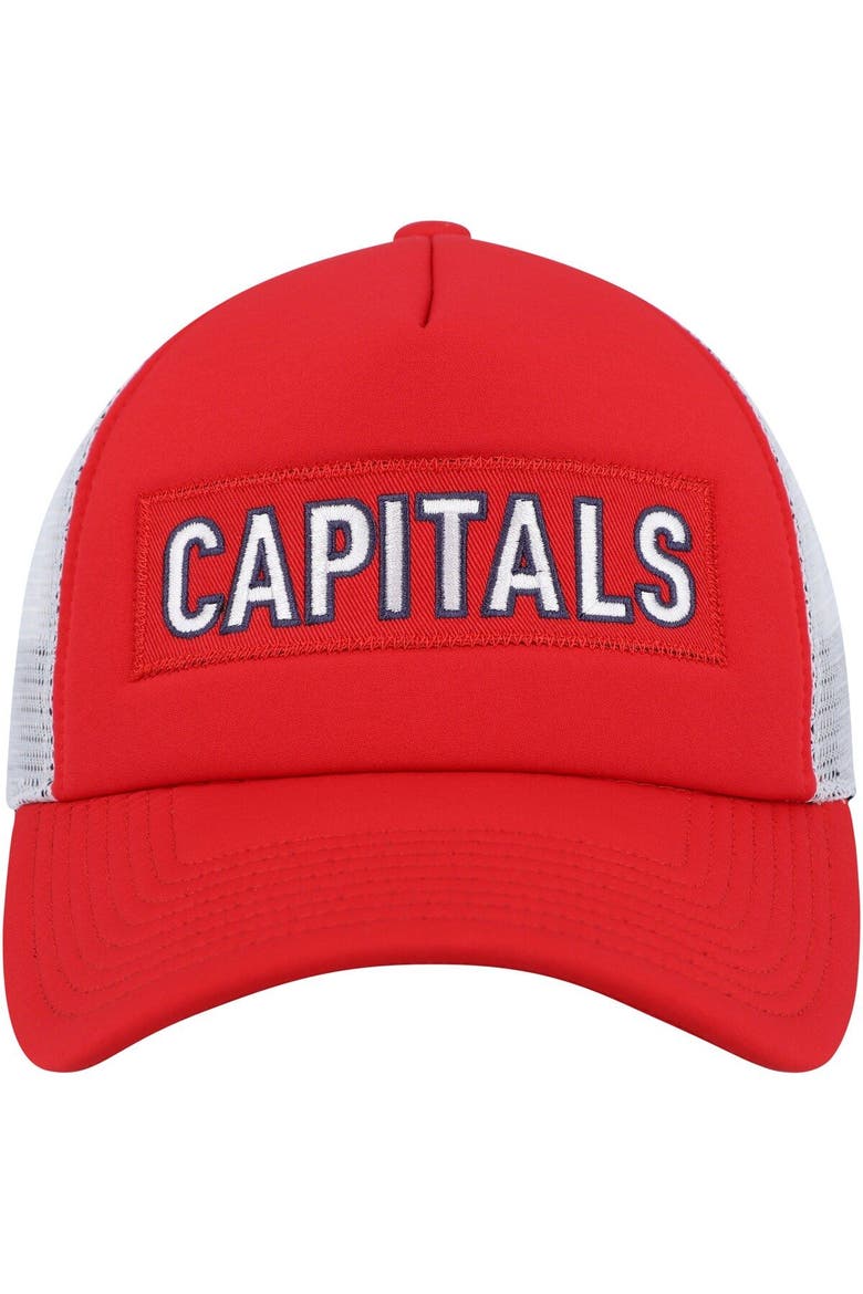 Men's adidas Red/White Washington Capitals Team Plate Trucker Snapback Hat, Alternate, color, Red