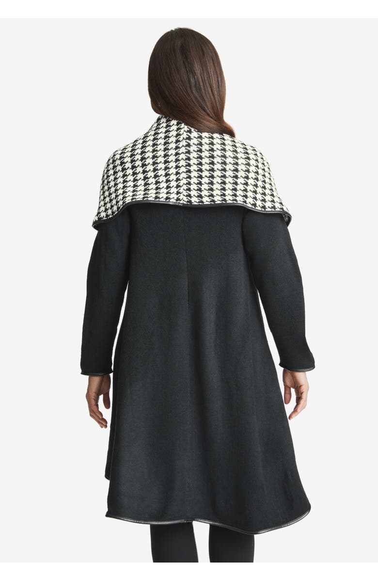 Jessica London Faux Leather-Trim Sweater, Alternate, color, Black Windowpane