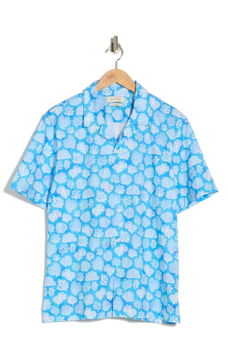 Bugatchi Cole Coral Print OoohCotton<sup>®</sup> Camp Shirt, Main, color, 