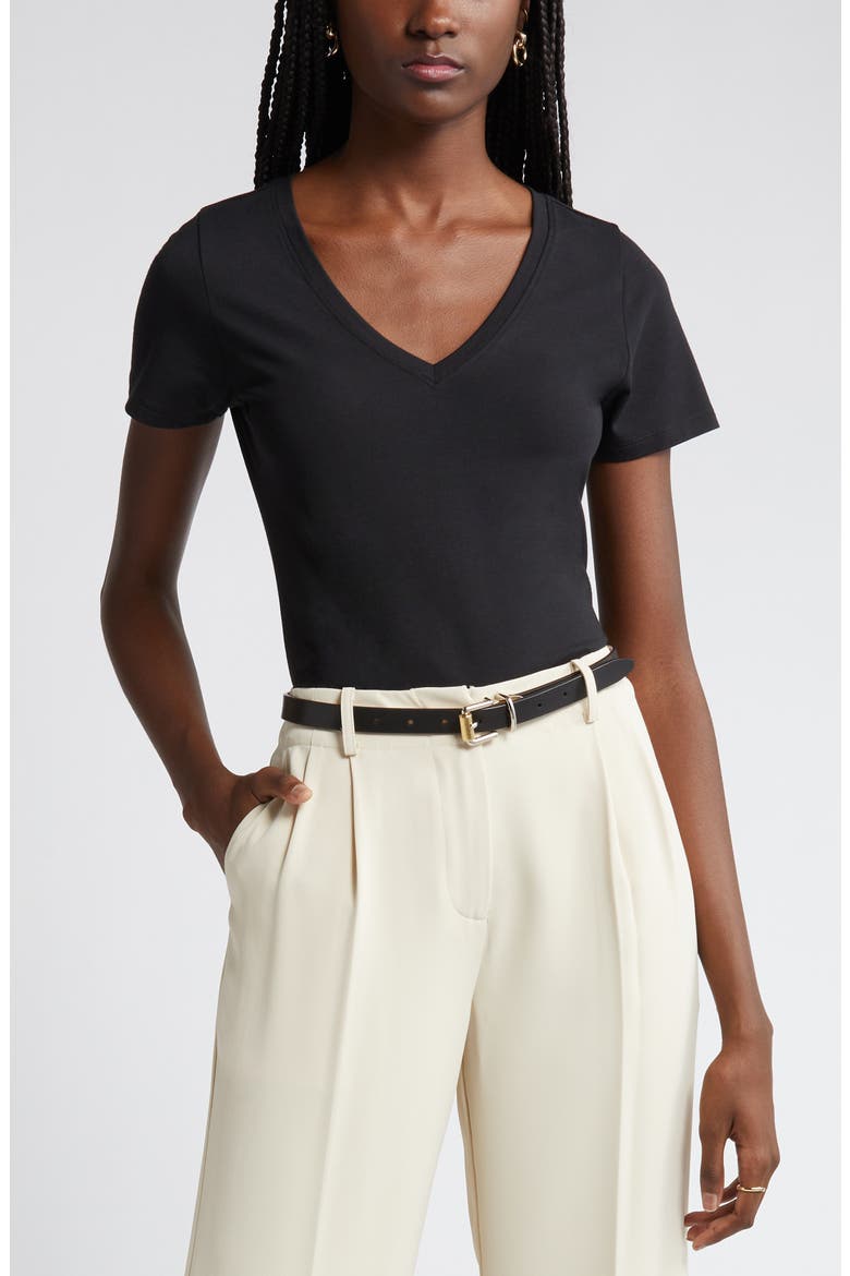 Everyday V-Neck Pima Cotton Blend T-Shirt, Main, color, BLACK