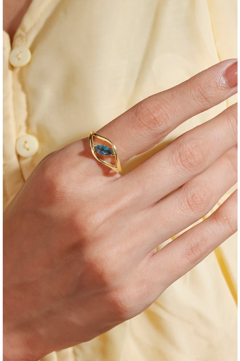 Marquise Lab Created Moissanite Bypass Ring, Alternate, color, GOLD TOPAZ BLUE