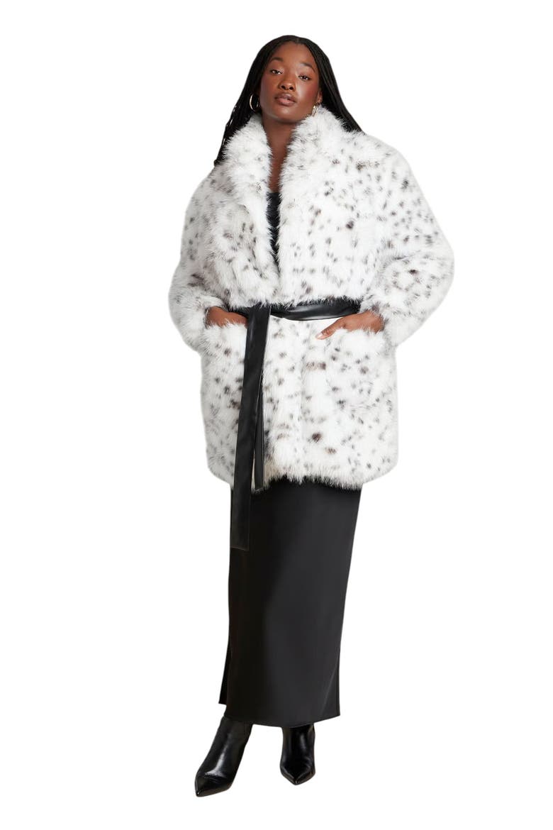 Snow Leopard Belted Coat, Alternate, color, SNOW LEOPARD