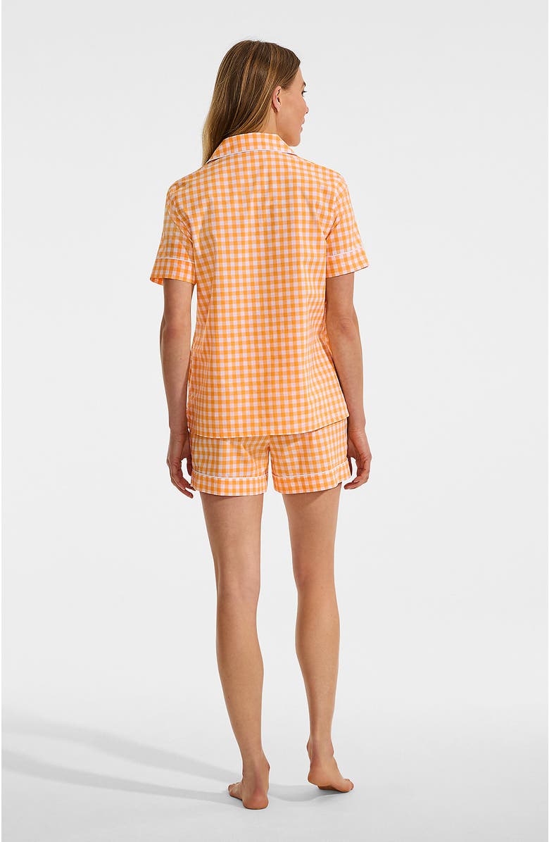 Lands' End Poplin 2 Piece Pajama Set - Short Sleeve Shirt and Shorts, Alternate, color, Sweet Mango Gingham