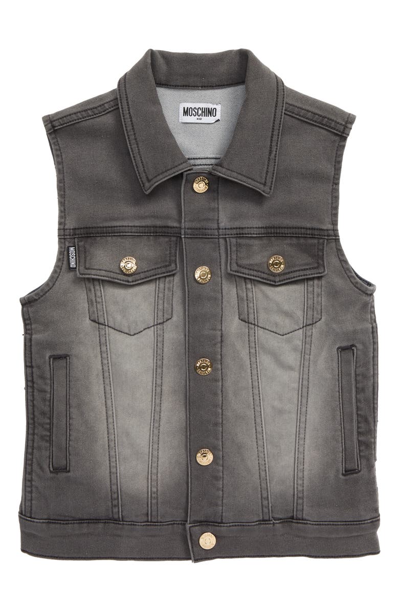 Moschino Chenille Bear Patch Denim Vest, Main, color,