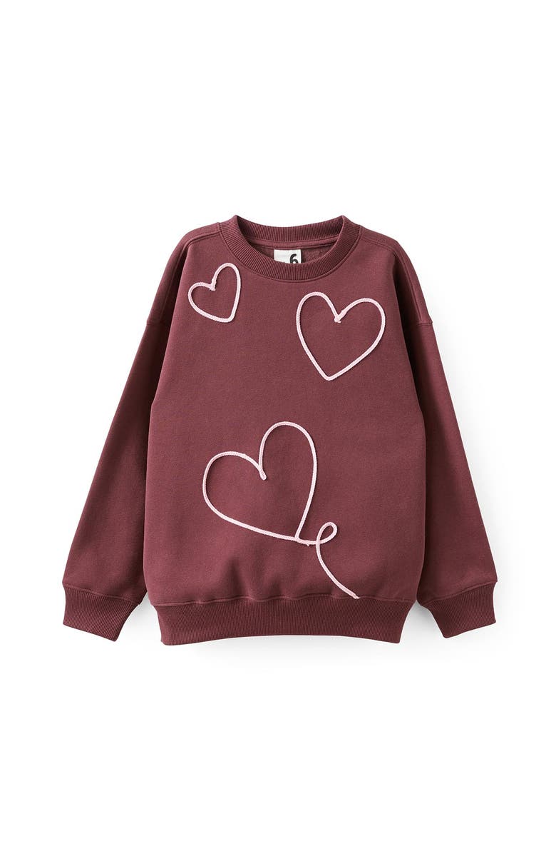 Cotton On Kids Kid's Sammy Oversized Crew, Main, color, Bordeaux Heart
