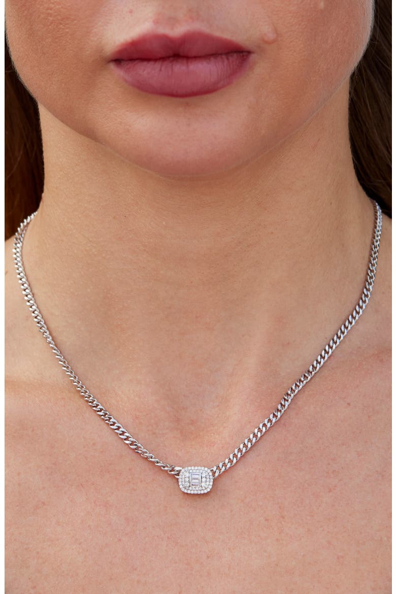 Pavé Station Curb Chain Necklace, Alternate, color, WHITE