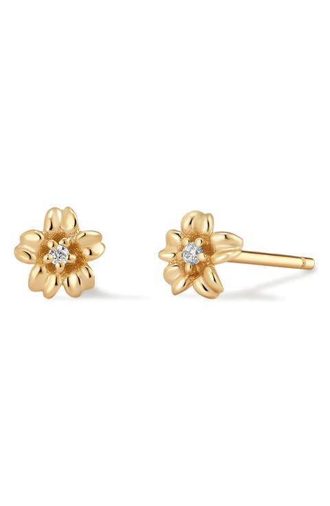 Cubic Zirconia Birthstone Flower Stud Earrings
